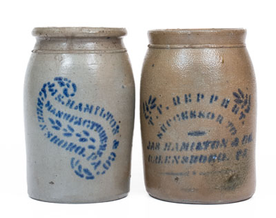 Lot of Two: GREENSBORO, PA Stoneware Jars by JAS. HAMILTON and T. F. REPPERT