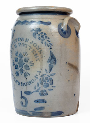 5 Gal. HAMILTON & JONES / STAR POTTERY / GREENSBORO, PA Stoneware Jar