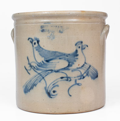 HAXSTUN, OTTMAN & CO. / FORT EDWARD, NY Stoneware Crock w/ Double Bird Design