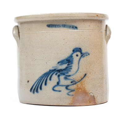 1 Gal. WHITES UTICA Stoneware Crock w/ Bird Decoration