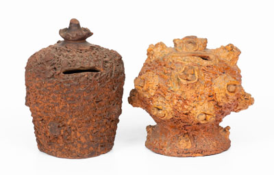 Two Rustic Redware Banks, probably Pennsylvania, circa 1875