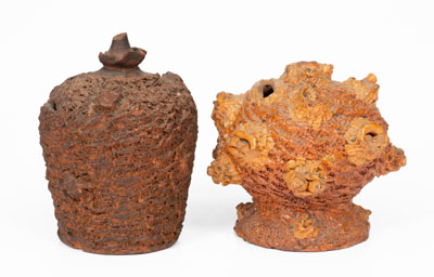 Two Rustic Redware Banks, probably Pennsylvania, circa 1875