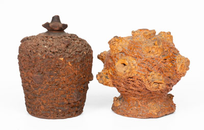 Two Rustic Redware Banks, probably Pennsylvania, circa 1875