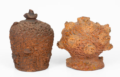 Two Rustic Redware Banks, probably Pennsylvania, circa 1875