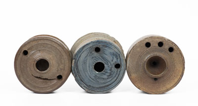 Three Salt-Glazed American Stoneware Inkwells, 19th century