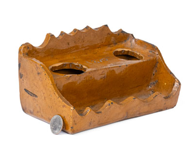 Glazed American Redware Inkstand, Dated 1870