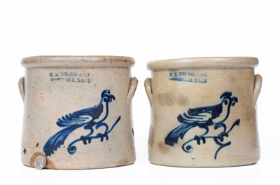 Scarce Pair of F.B. NORTON & CO. / WORCESTER, MASS. Stoneware Bird Crocks