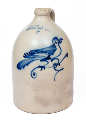 Two-Gallon J. NORTON & CO. / BENNINGTON, VT Stoneware Jug w/ Cobalt Bird Decoration