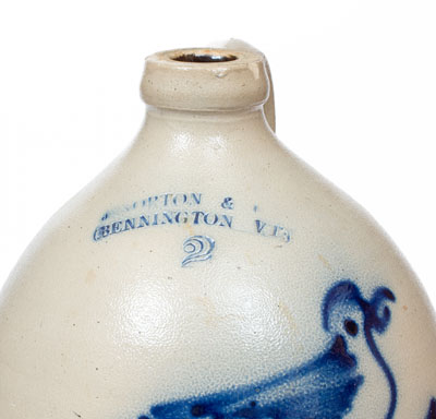 Two-Gallon J. NORTON & CO. / BENNINGTON, VT Stoneware Jug w/ Cobalt Bird Decoration