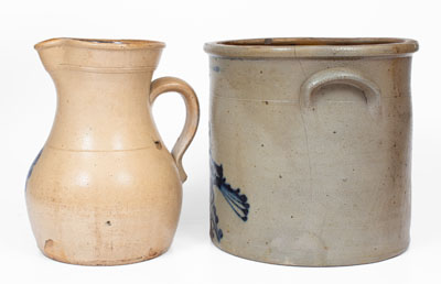 Two Pieces of Cobalt-Decorated Stoneware, Northeastern U.S. origin, c1870-80