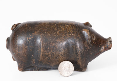 Albany-Glazed Stoneware Pig Bottle, Midwestern, c1880