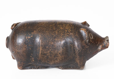 Albany-Glazed Stoneware Pig Bottle, Midwestern, c1880