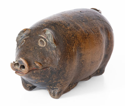 Albany-Glazed Stoneware Pig Bottle, Midwestern, c1880