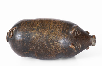 Albany-Glazed Stoneware Pig Bottle, Midwestern, c1880