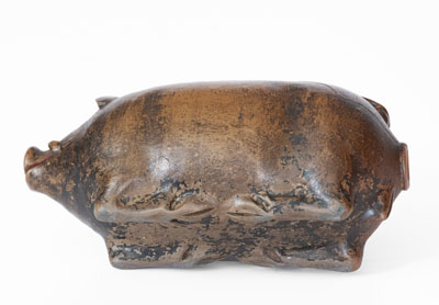 Albany-Glazed Stoneware Pig Bottle, Midwestern, c1880