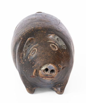 Albany-Glazed Stoneware Pig Bottle, Midwestern, c1880