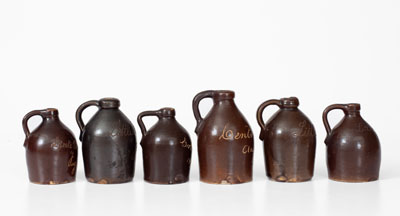 Lot of Six: Bennington, VT Stoneware Little Brown Jugs w/ Various Inscriptions