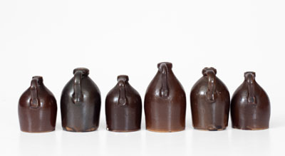 Lot of Six: Bennington, VT Stoneware Little Brown Jugs w/ Various Inscriptions