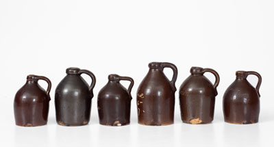 Lot of Six: Bennington, VT Stoneware Little Brown Jugs w/ Various Inscriptions