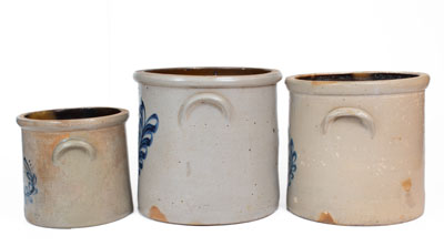 Lot of Three: Stoneware Crocks with Elaborate Cobalt Dates