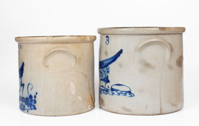 Lot of Two: Stoneware Crocks with Elaborate Pecking Chicken Decorations