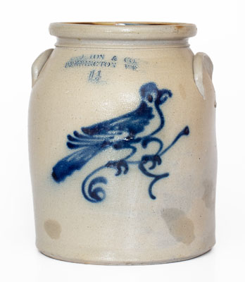 One-and-a-Half-Gallon J. NORTON & CO. / BENNINGTON, VT Stoneware Jar w/ Bird Design