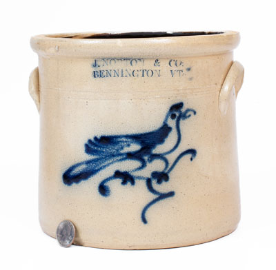 One-Gallon J. NORTON & CO. / BENNINGTON, VT Stoneware Bird Crock, c1860