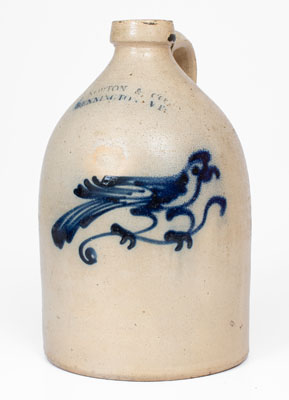 One-Gallon J. NORTON & CO. / BENNINGTON, VT Stoneware Bird Jug, c1860