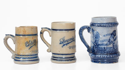 Three Molded American Stoneware Mugs, late 19th or early 20th century