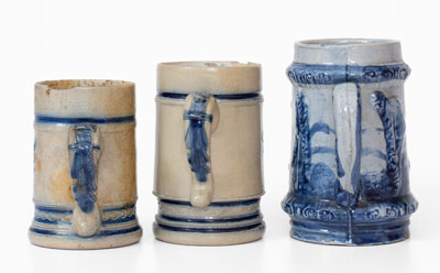 Three Molded American Stoneware Mugs, late 19th or early 20th century