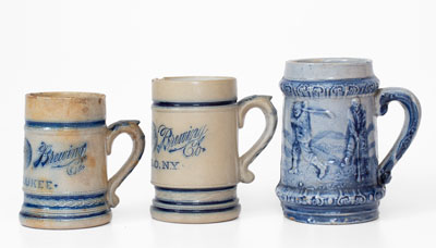 Three Molded American Stoneware Mugs, late 19th or early 20th century