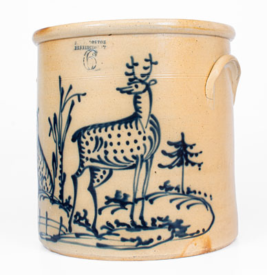 Exceptional Six-Gallon J. & E. NORTON / BENNINGTON, VT Crock w/ Elaborate Stag and Doe Scene