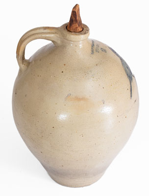 I. SEYMOUR / TROY, New York Stoneware Jug w/ Incised Bird Decoration, c1830