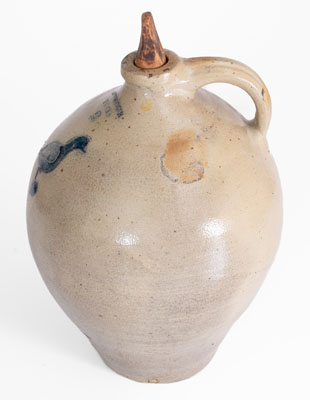 I. SEYMOUR / TROY, New York Stoneware Jug w/ Incised Bird Decoration, c1830