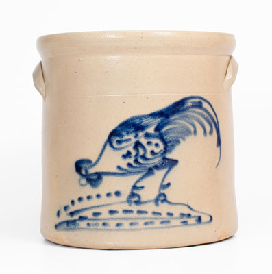 Four-Gallon attrib. Brady & Ryan, Ellenville, NY Stoneware Crock w/ Cobalt Rooster Decoration