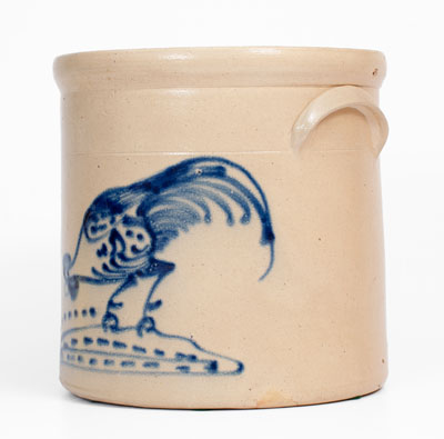 Four-Gallon attrib. Brady & Ryan, Ellenville, NY Stoneware Crock w/ Cobalt Rooster Decoration