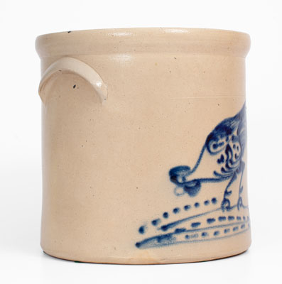 Four-Gallon attrib. Brady & Ryan, Ellenville, NY Stoneware Crock w/ Cobalt Rooster Decoration