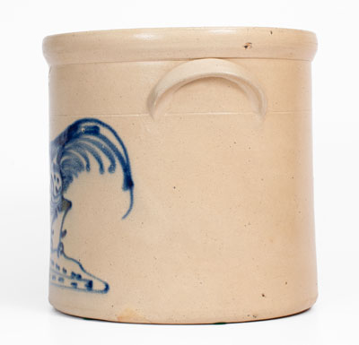 Four-Gallon attrib. Brady & Ryan, Ellenville, NY Stoneware Crock w/ Cobalt Rooster Decoration