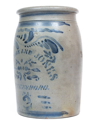 Two-Gallon HAMILTON & JONES / GREENSBORO, PA Cobalt-Decorated Stoneware Jar