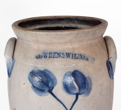 One-Gallon COWDEN & WILCOX, Harrisburg, PA Stoneware Jar w/ Floral Decoration, c1865