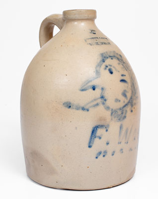 Rare Poughkeepsie, NY Stoneware Jug w/ Cobalt Smoking Face Decoration, Inscribed 