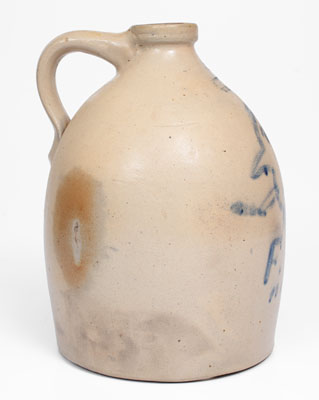 Rare Poughkeepsie, NY Stoneware Jug w/ Cobalt Smoking Face Decoration, Inscribed 