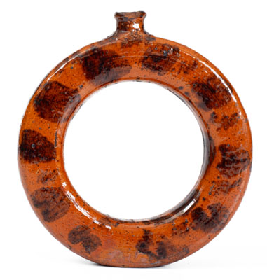 Manganese-Decorated Pennsylvania Redware Ring Jug, 19th century