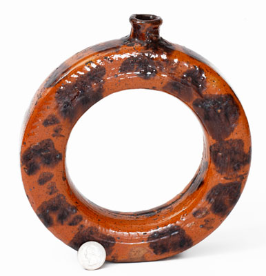 Manganese-Decorated Pennsylvania Redware Ring Jug, 19th century