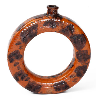 Manganese-Decorated Pennsylvania Redware Ring Jug, 19th century