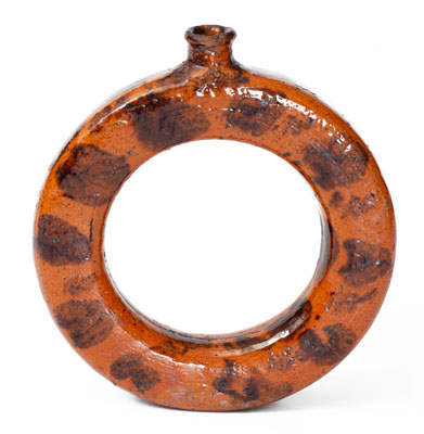 Manganese-Decorated Pennsylvania Redware Ring Jug, 19th century