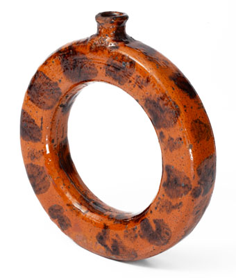 Manganese-Decorated Pennsylvania Redware Ring Jug, 19th century