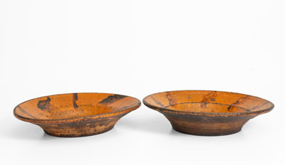 Rare Pair of Alamance County, NC Redware Dirt Dishes, circa 1820-1850