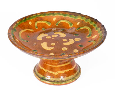 Exceedingly Rare Pennsylvania Redware Serving Dish w/ Two-Color Slip Decoration, 19th century