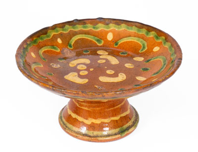 Exceedingly Rare Pennsylvania Redware Serving Dish w/ Two-Color Slip Decoration, 19th century